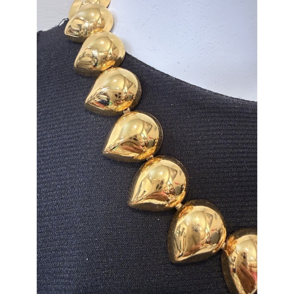 Vintage Liz Claiborne Gold Tone Chunky Puff Heart Choker Statement Necklace - Picture 3 of 13